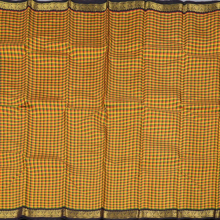 Hayagrivas Multi Color Checks Handloom Kanjivaram Silk Saree with Dark Plum Purple Border BBD1401L2-1