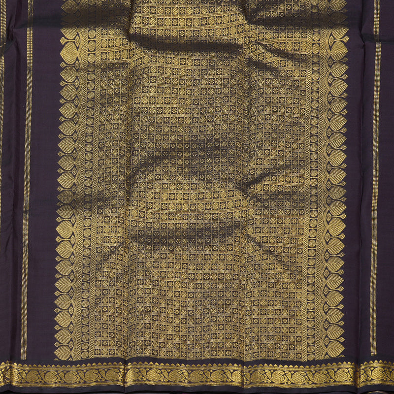Hayagrivas Multi Color Checks Handloom Kanjivaram Silk Saree with Dark Plum Purple Border BBD1401L2-1
