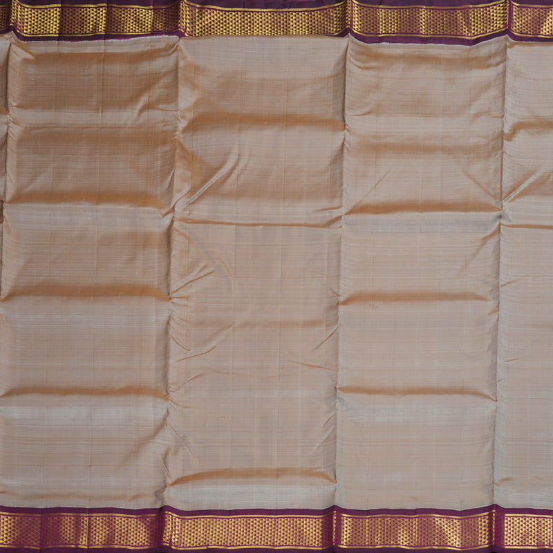 Hayagrivas Sandal Brown Handloom Kanjivaram Ten Yards Silk Saree with Dark Purple Border BBD1403L1-1