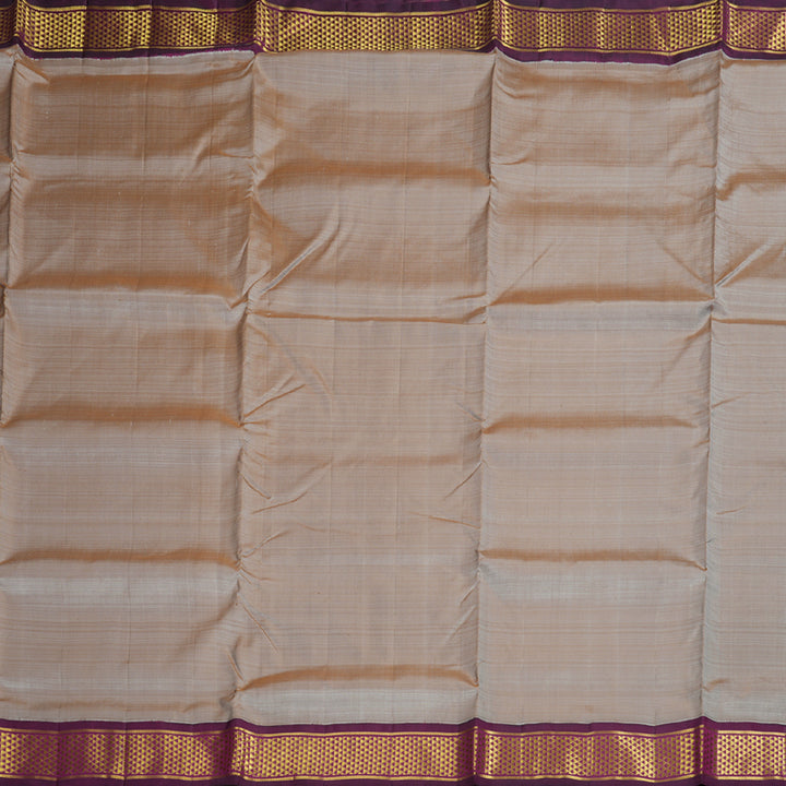Hayagrivas Sandal Brown Handloom Kanjivaram Ten Yards Silk Saree with Dark Purple Border BBD1403L1-1