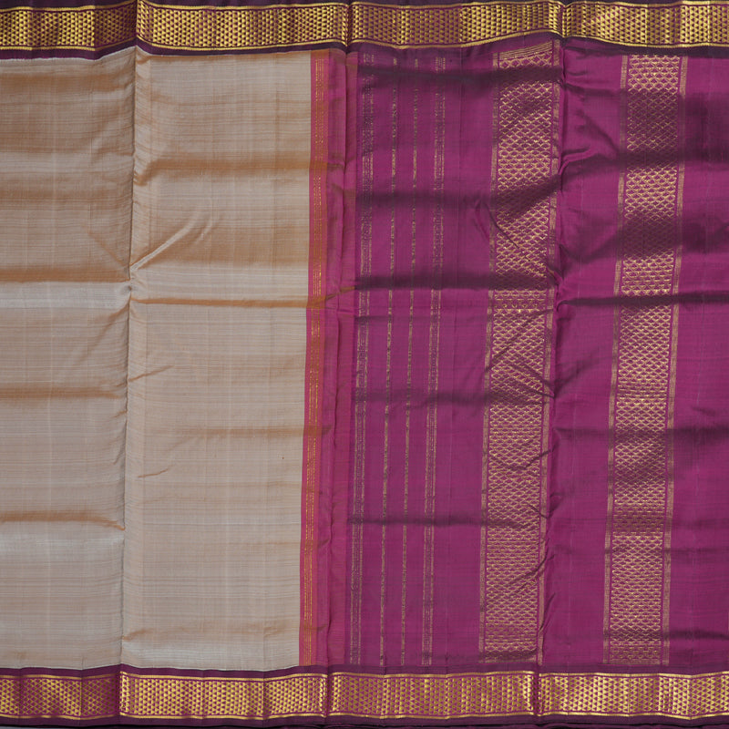 Hayagrivas Sandal Brown Handloom Kanjivaram Ten Yards Silk Saree with Dark Purple Border BBD1403L1-1
