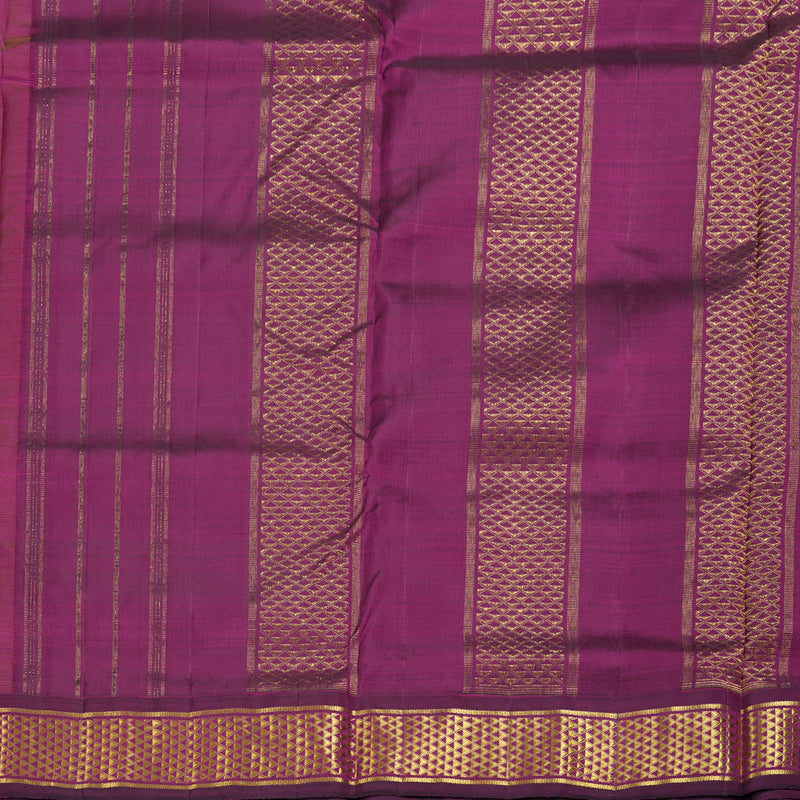 Hayagrivas Sandal Brown Handloom Kanjivaram Ten Yards Silk Saree with Dark Purple Border BBD1403L1-1