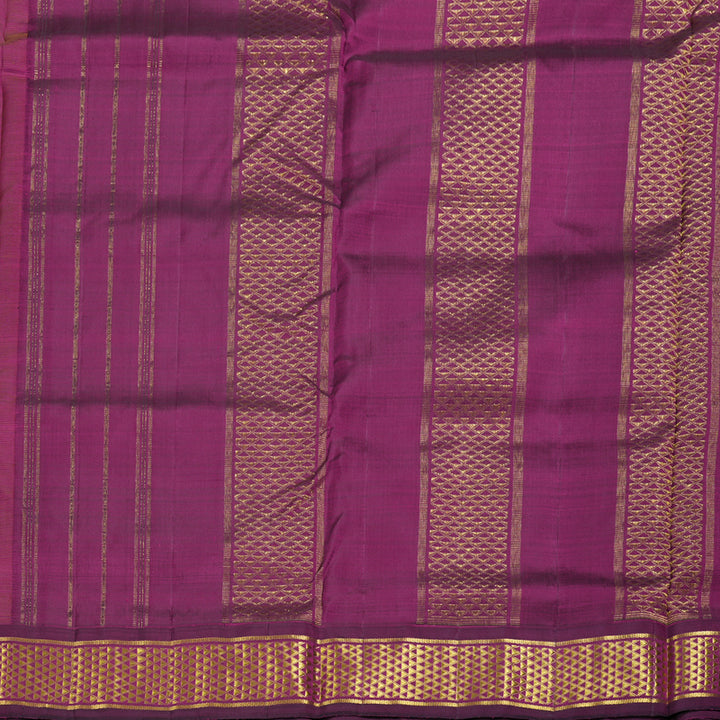 Hayagrivas Sandal Brown Handloom Kanjivaram Ten Yards Silk Saree with Dark Purple Border BBD1403L1-1