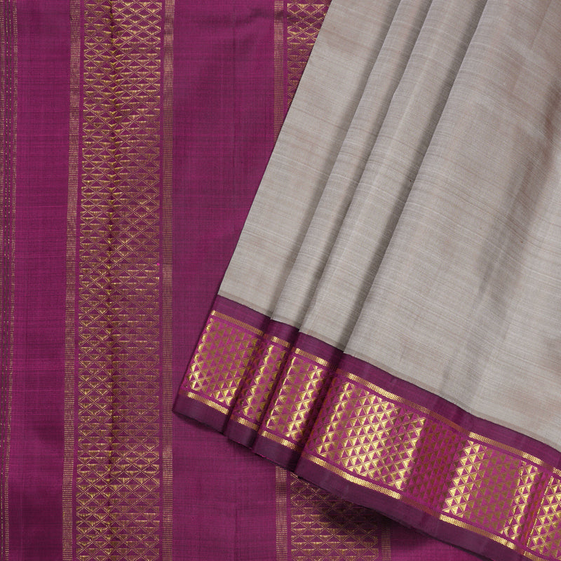 Hayagrivas Sandal Brown Handloom Kanjivaram Ten Yards Silk Saree with Dark Purple Border BBD1403L1-1