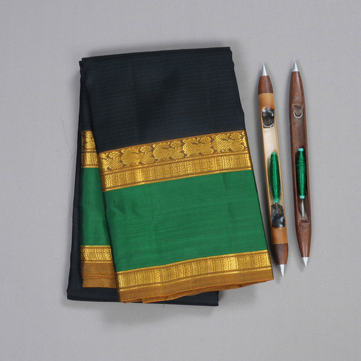 Hayagrivas Black Handloom Kanjivaram Silk Saree with Bottle Green Border BBD1404L2-30