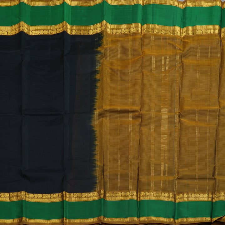 Hayagrivas Black Handloom Kanjivaram Silk Saree with Bottle Green Border BBD1404L2-30