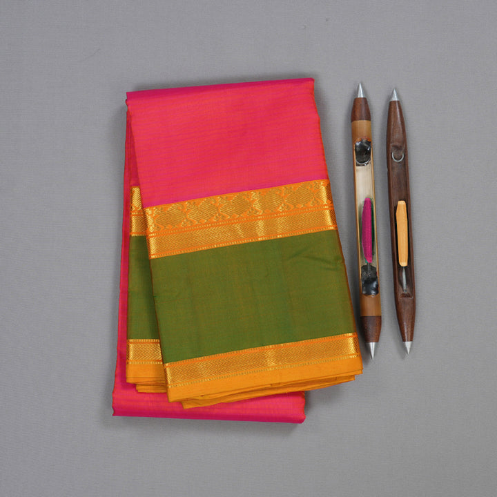 Hayagrivas Orangish Pink Handloom Kanjivaram Silk Saree with Green Border BBD1404L2-44