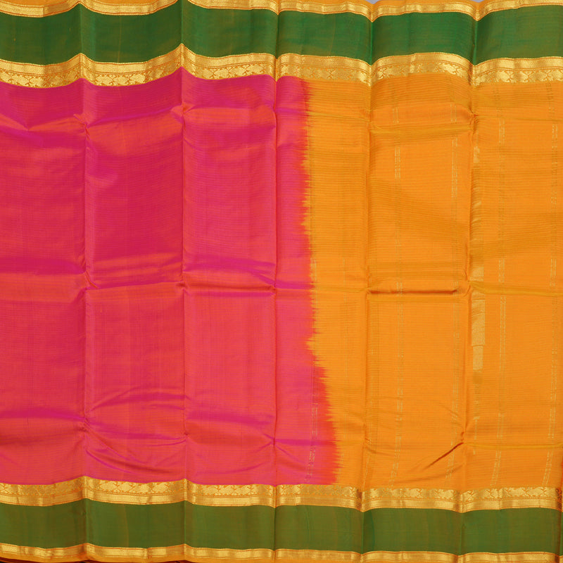 Hayagrivas Orangish Pink Handloom Kanjivaram Silk Saree with Green Border BBD1404L2-44