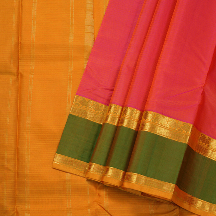 Hayagrivas Orangish Pink Handloom Kanjivaram Silk Saree with Green Border BBD1404L2-44