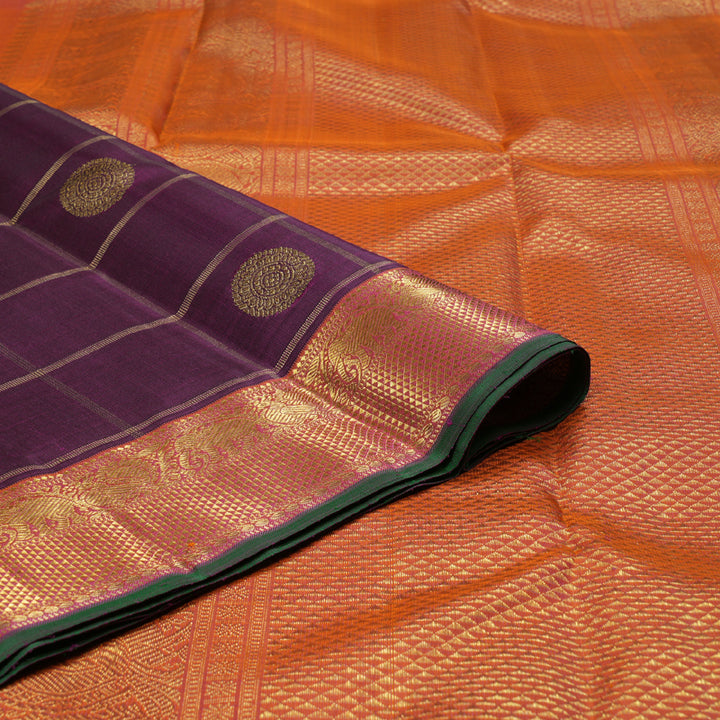 Hayagrivas Dark Purple Handloom Kanjivaram Silk Saree with Orangish Pink Border BBD1406L1-1