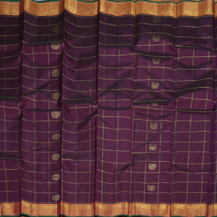 Hayagrivas Dark Purple Handloom Kanjivaram Silk Saree with Orangish Pink Border BBD1406L1-1