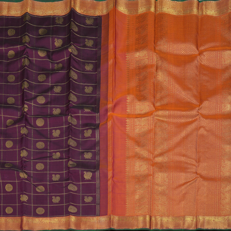 Hayagrivas Dark Purple Handloom Kanjivaram Silk Saree with Orangish Pink Border BBD1406L1-1