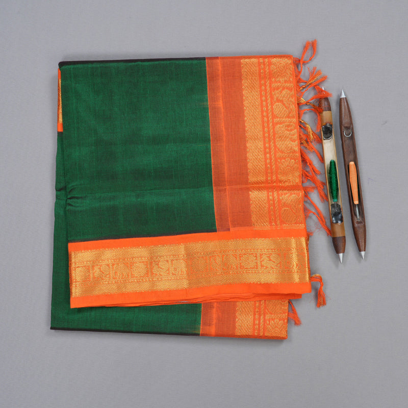 Hayagrivas Handloom Silk Cotton Saree in an Exquisite Bottle Green Color BBD1409L1-33