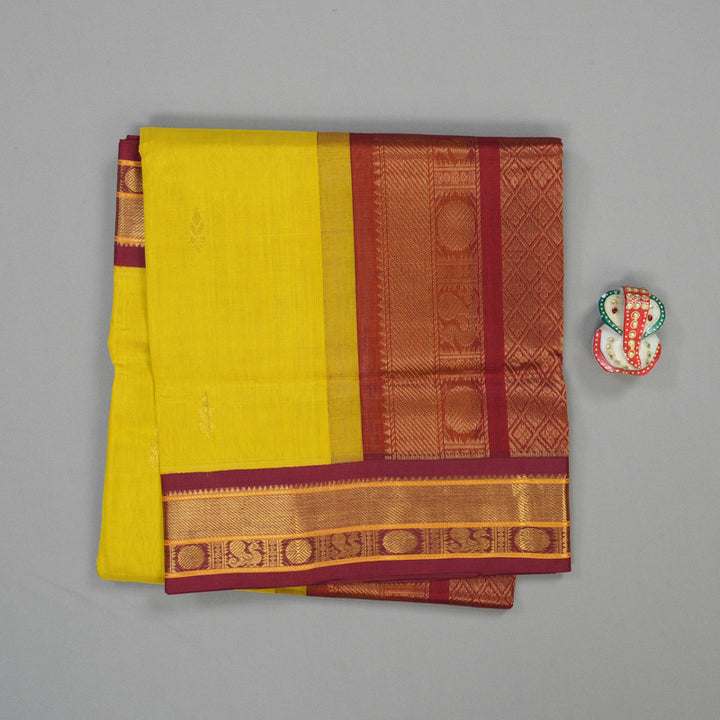 Hayagrivas Pure Silk Cotton saree in Lemon Yellow with Brick Red BBD1409L2-5