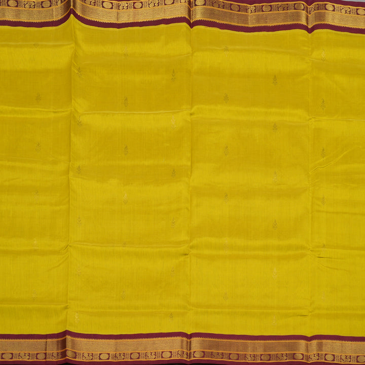 Hayagrivas Pure Silk Cotton saree in Lemon Yellow with Brick Red BBD1409L2-5