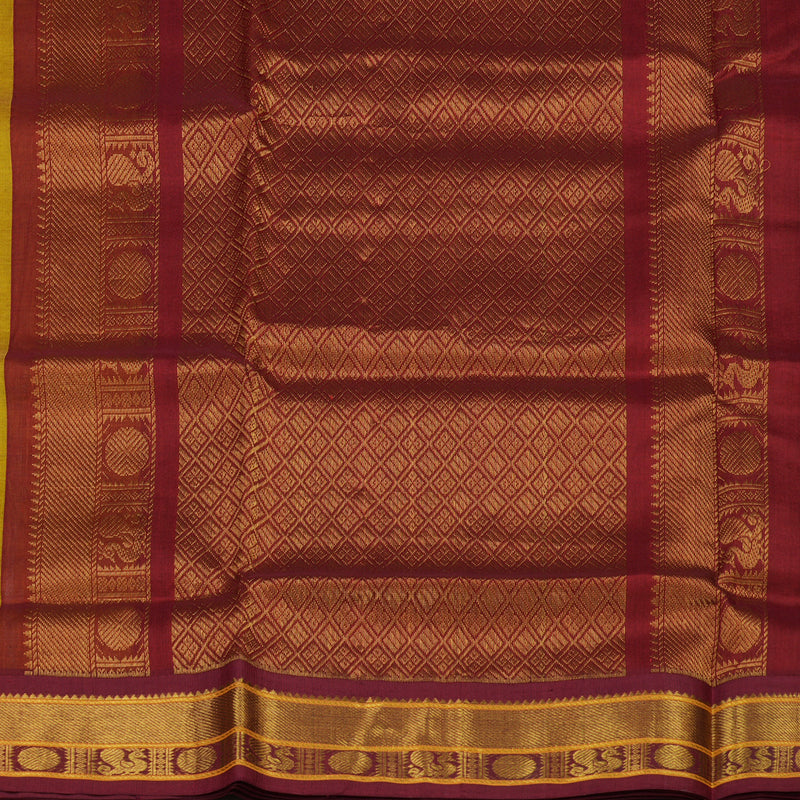 Hayagrivas Pure Silk Cotton saree in Lemon Yellow with Brick Red BBD1409L2-5