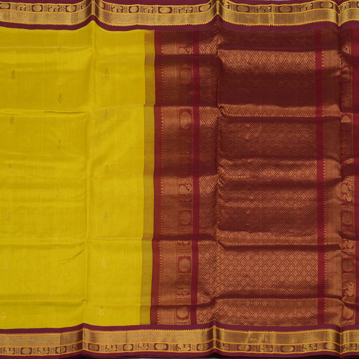 Hayagrivas Pure Silk Cotton saree in Lemon Yellow with Brick Red BBD1409L2-5