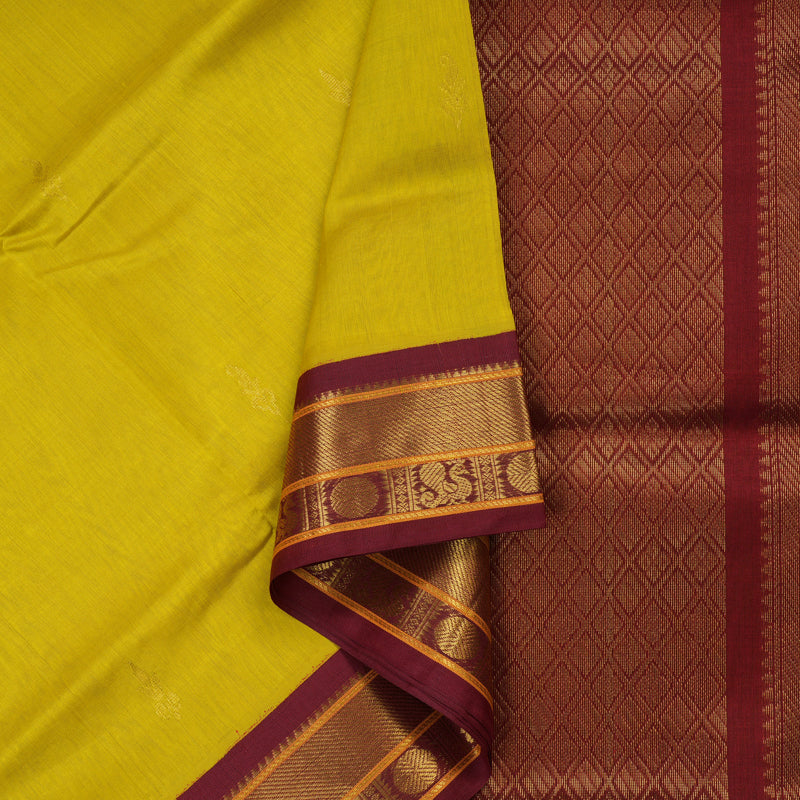 Hayagrivas Pure Silk Cotton saree in Lemon Yellow with Brick Red BBD1409L2-5