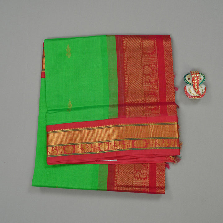 Hayagrivas Handloom Korvai Silk Cotton Saree in striking vibrant parrot green BBD1409L2-51