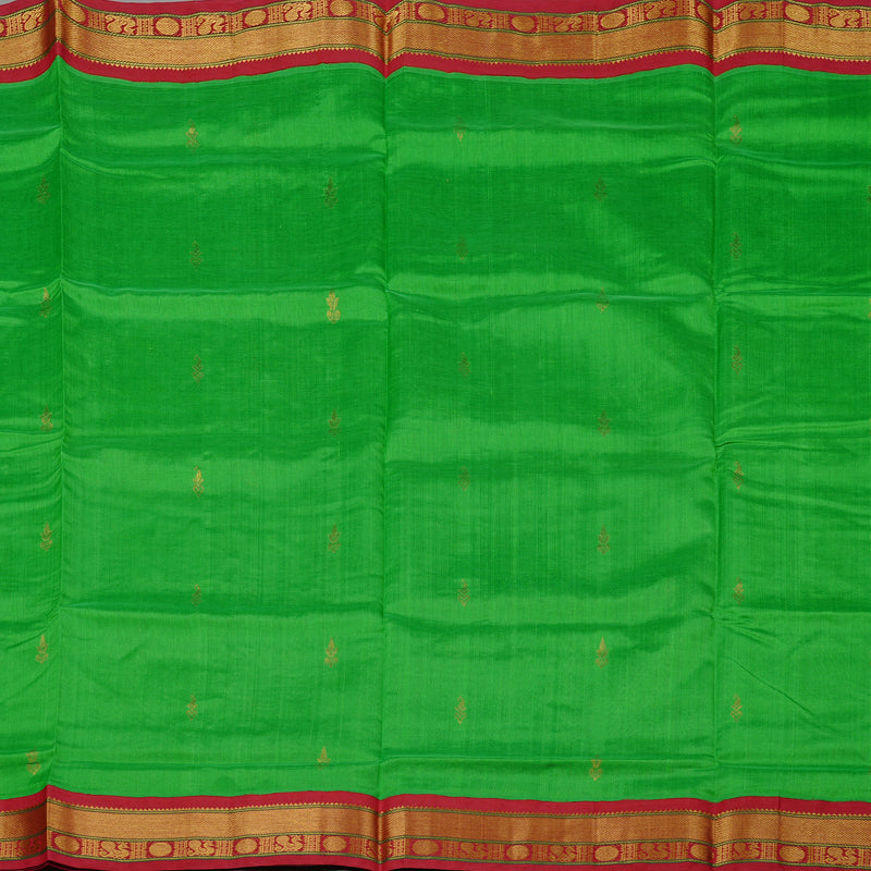 Hayagrivas Handloom Korvai Silk Cotton Saree in striking vibrant parrot green BBD1409L2-51