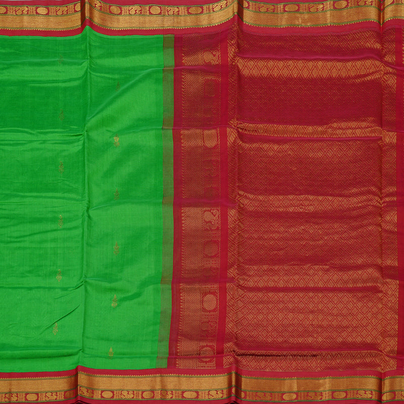 Hayagrivas Handloom Korvai Silk Cotton Saree in striking vibrant parrot green BBD1409L2-51
