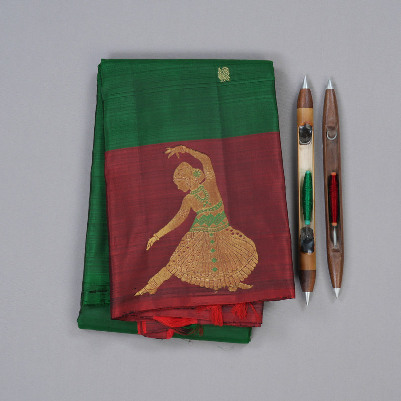 Hayagrivas Luxe Bottle Green Handloom Kanjivaram Silk Saree with Wine Red Border BBD1411L1-1