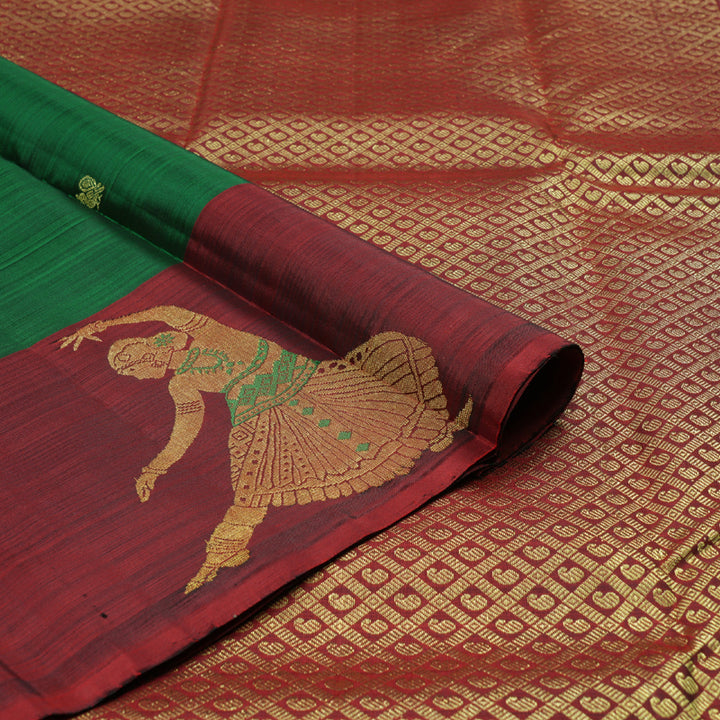 Hayagrivas Luxe Bottle Green Handloom Kanjivaram Silk Saree with Wine Red Border BBD1411L1-1