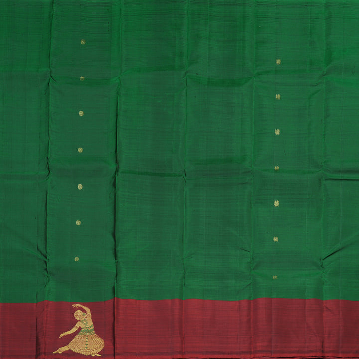 Hayagrivas Luxe Bottle Green Handloom Kanjivaram Silk Saree with Wine Red Border BBD1411L1-1