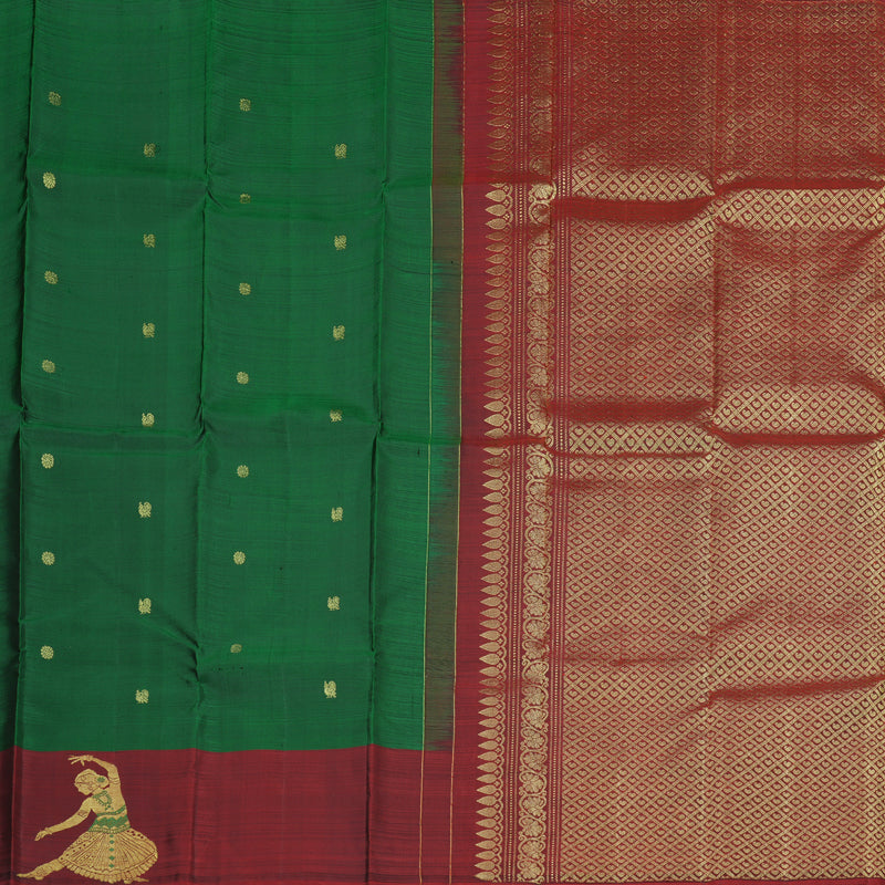 Hayagrivas Luxe Bottle Green Handloom Kanjivaram Silk Saree with Wine Red Border BBD1411L1-1