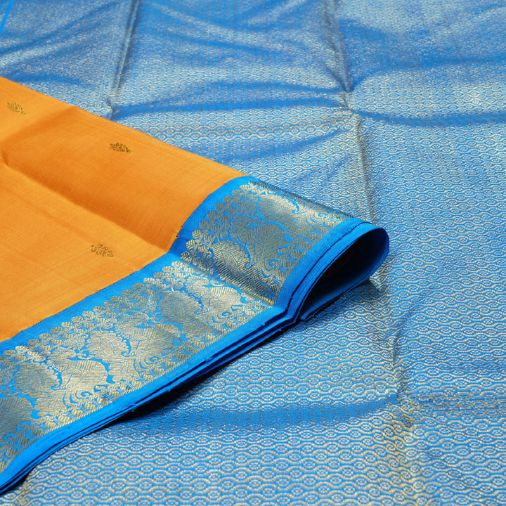 Hayagrivas Mango Yellow Handloom Kanjivaram Silk Saree with Sky Blue Border BBD1415L2-1