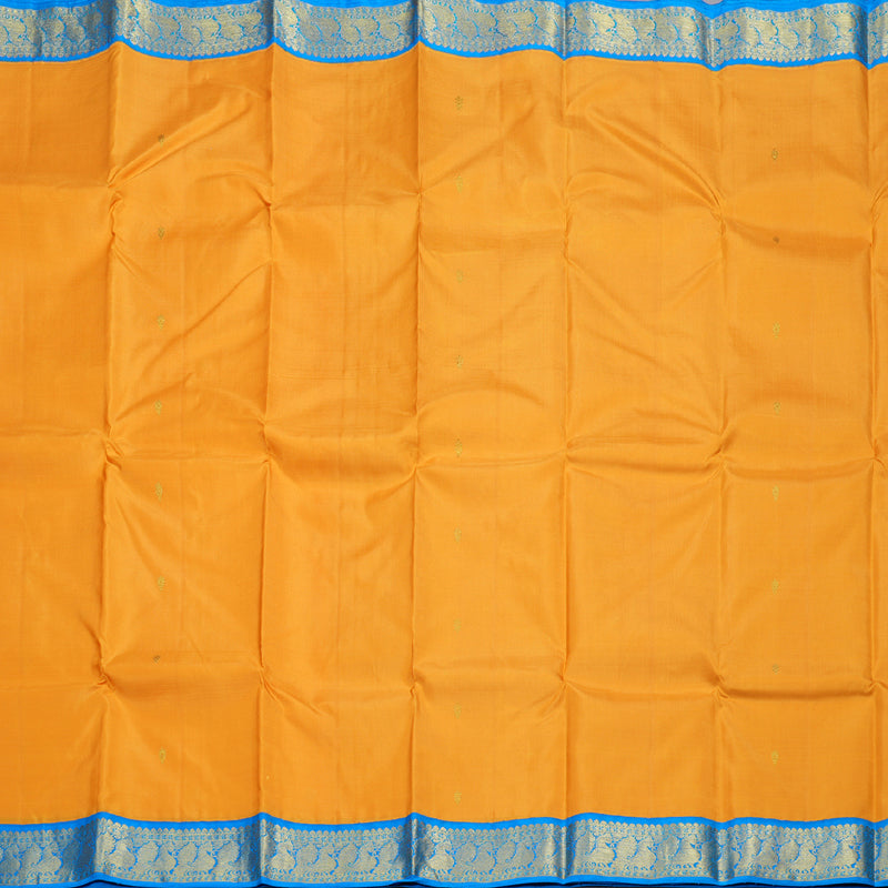 Hayagrivas Mango Yellow Handloom Kanjivaram Silk Saree with Sky Blue Border BBD1415L2-1
