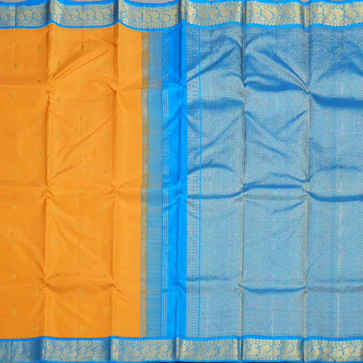 Hayagrivas Mango Yellow Handloom Kanjivaram Silk Saree with Sky Blue Border BBD1415L2-1