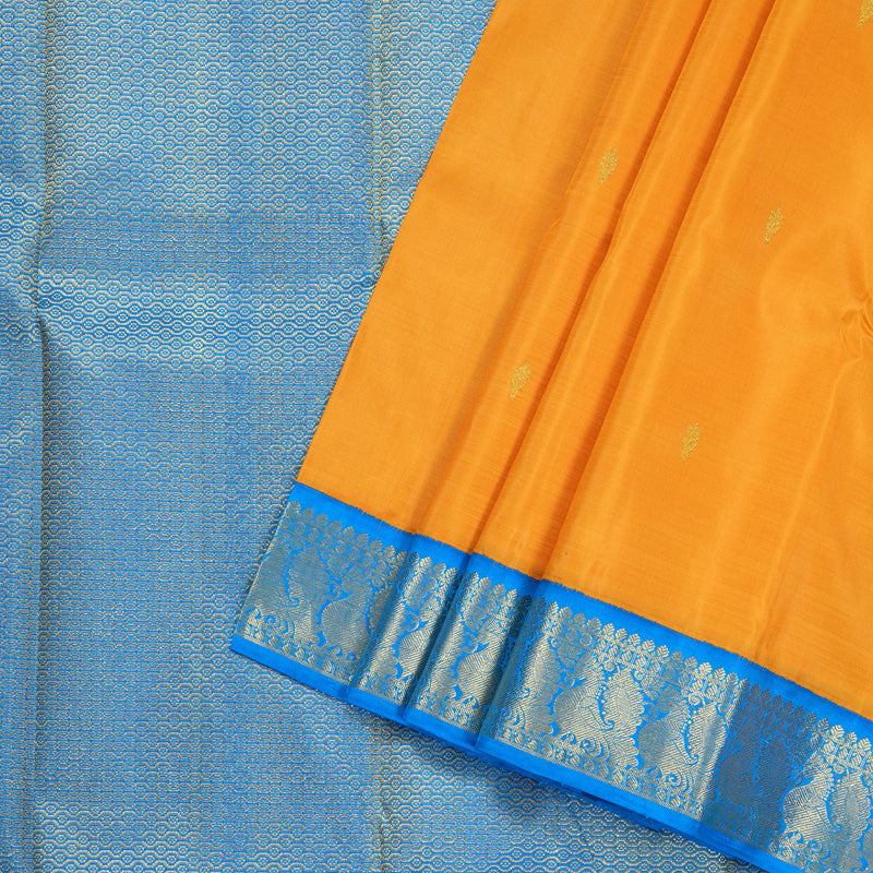 Hayagrivas Mango Yellow Handloom Kanjivaram Silk Saree with Sky Blue Border BBD1415L2-1