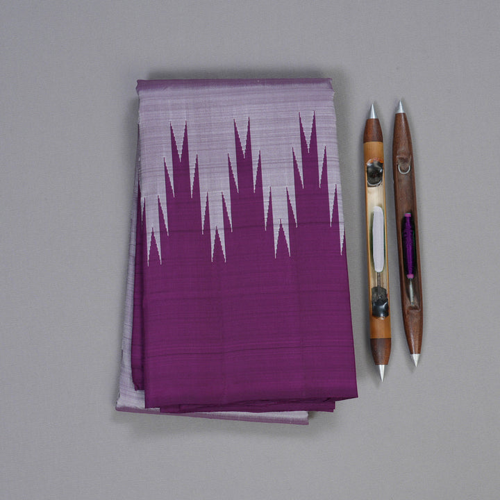 Hayagrivas Dark Grey Handloom Kanjivaram Silk Saree with Purple Border BBD1416L4-3