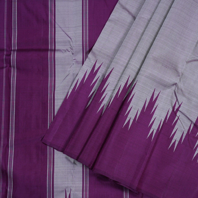 Hayagrivas Dark Grey Handloom Kanjivaram Silk Saree with Purple Border BBD1416L4-3