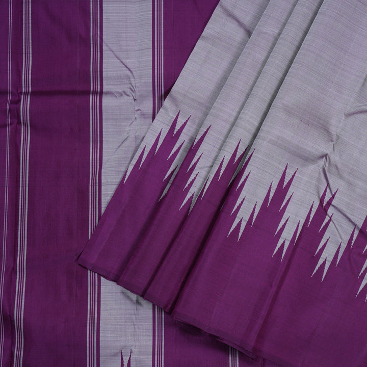 Hayagrivas Dark Grey Handloom Kanjivaram Silk Saree with Purple Border BBD1416L4-3