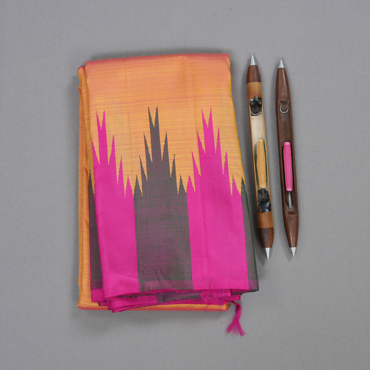 Hayagrivas Dual Tone (Yellow With Pink) Handloom Kanjivaram Silk Saree with Multi Color  Border BBD1416L5-3