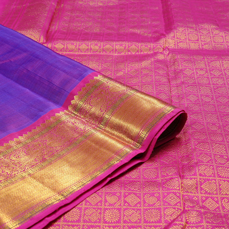 Hayagrivas Purple Handloom Kanjivaram Silk Saree with Pink Border BBD1416L7-1