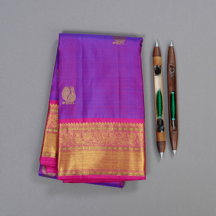 Hayagrivas Purple Handloom Kanjivaram Silk Saree with Pink Border BBD1416L7-1