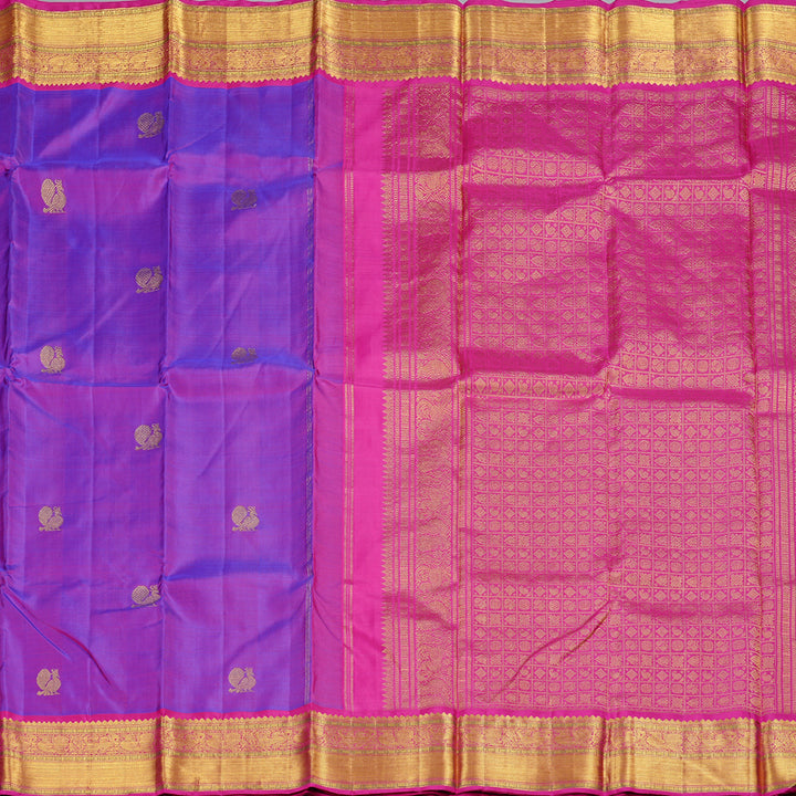 Hayagrivas Purple Handloom Kanjivaram Silk Saree with Pink Border BBD1416L7-1