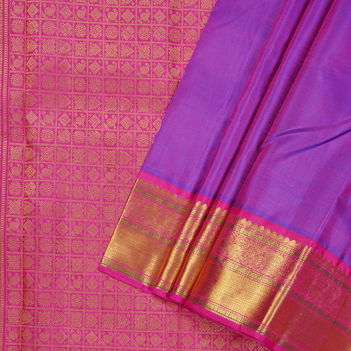 Hayagrivas Purple Handloom Kanjivaram Silk Saree with Pink Border BBD1416L7-1