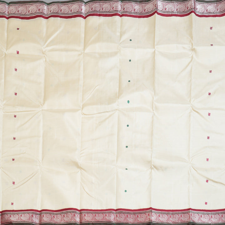 Hayagrivas Half White Handloom Kanjivaram Silk Saree with Maroon Border BBD1416L8-1