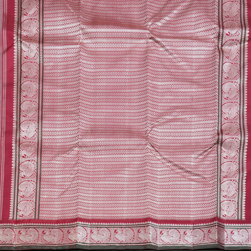 Hayagrivas Half White Handloom Kanjivaram Silk Saree with Maroon Border BBD1416L8-1