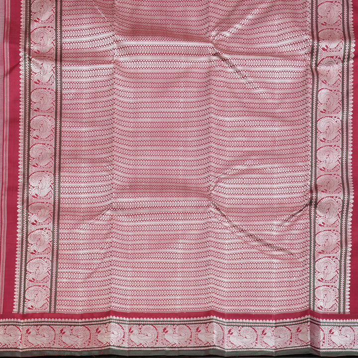 Hayagrivas Half White Handloom Kanjivaram Silk Saree with Maroon Border BBD1416L8-1