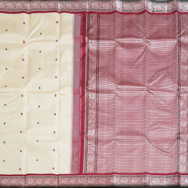 Hayagrivas Half White Handloom Kanjivaram Silk Saree with Maroon Border BBD1416L8-1