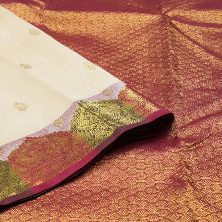 Hayagrivas Half White Handloom Kanjivaram Silk Saree with Maroon with Green Border BBD1416L9-1