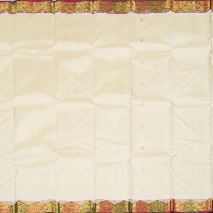 Hayagrivas Half White Handloom Kanjivaram Silk Saree with Maroon with Green Border BBD1416L9-1