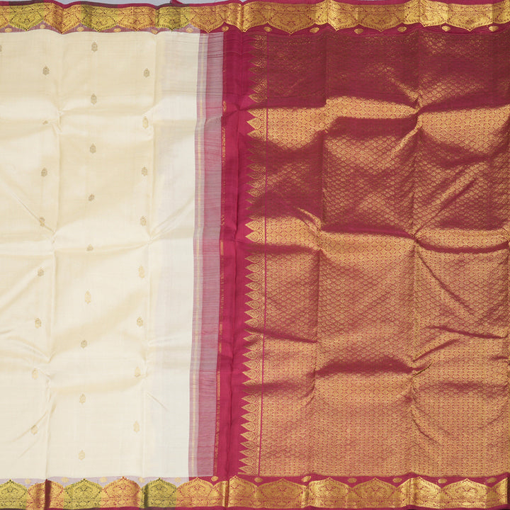 Hayagrivas Half White Handloom Kanjivaram Silk Saree with Maroon with Green Border BBD1416L9-1