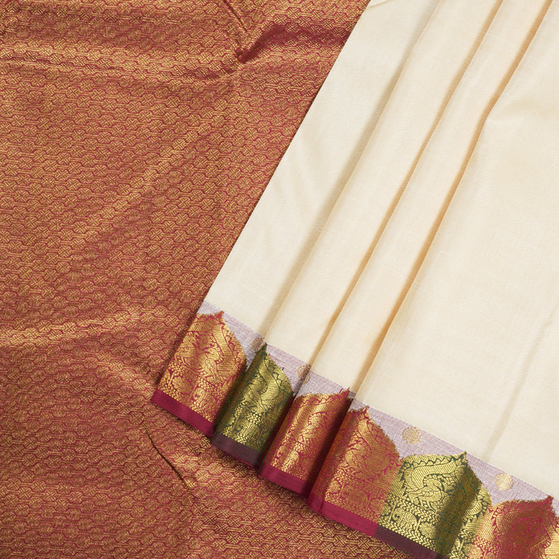 Hayagrivas Half White Handloom Kanjivaram Silk Saree with Maroon with Green Border BBD1416L9-1
