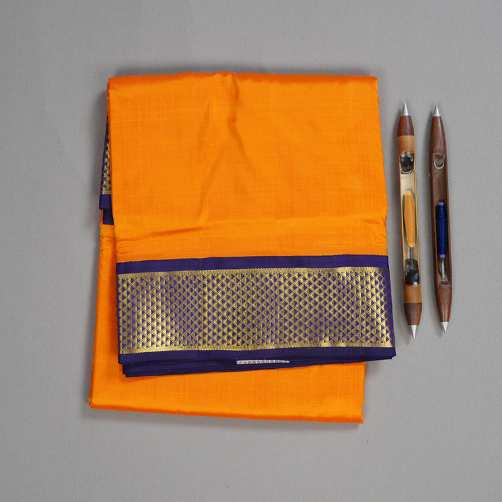 Hayagrivas Vintage Mango Yellow Handloom Kanjivaram Ten Yards Madisar Silk Saree with Blue Border BBD1418L8-1